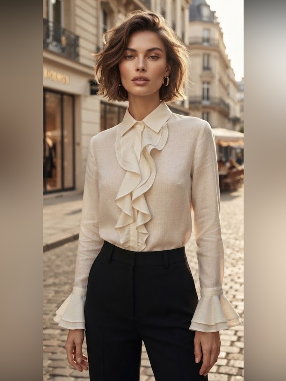NWOT Vintage Louis Feraud Feminine 100% Linen Ruffled Blouse